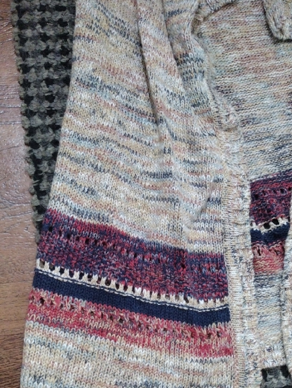 SONOMA Cream Marled Open-Front Cardigan with Multicolor Hem Stripes - Picture 4 of 10